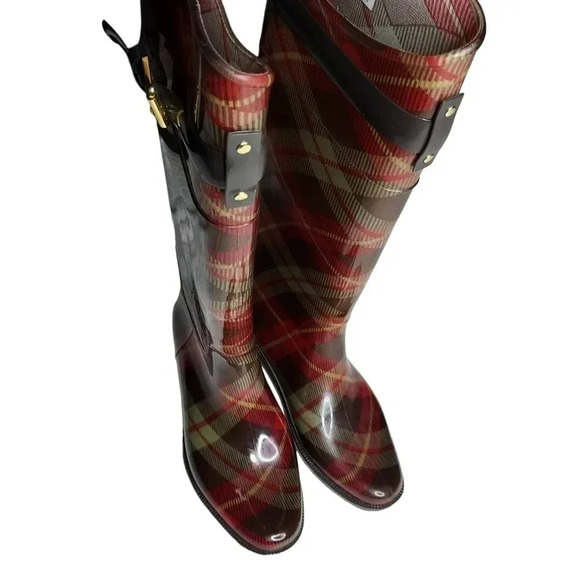 Lauren Ralph Lauren Plaid Rossalyn II Knee High PVC Rain Boots 6B - Picture 5 of 14